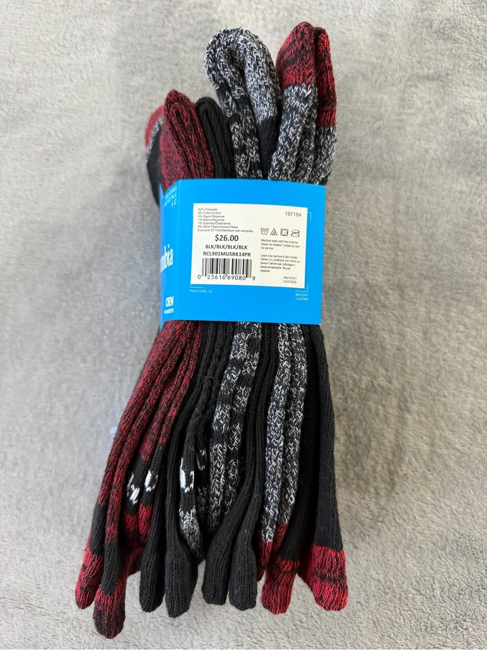 (4 Pairs) Columbia Men’s Red and Black Crew Socks